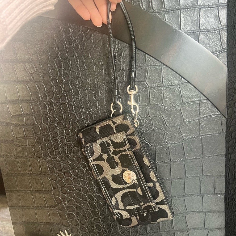 Coach Black and Gray Clutch with Monogram Pattern